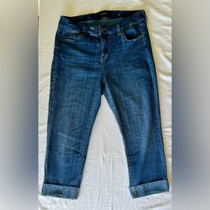 Liverpool Charlie Crop Wide Rolled Cuff Jeans Medium Indigo 16W High Rise Stretc